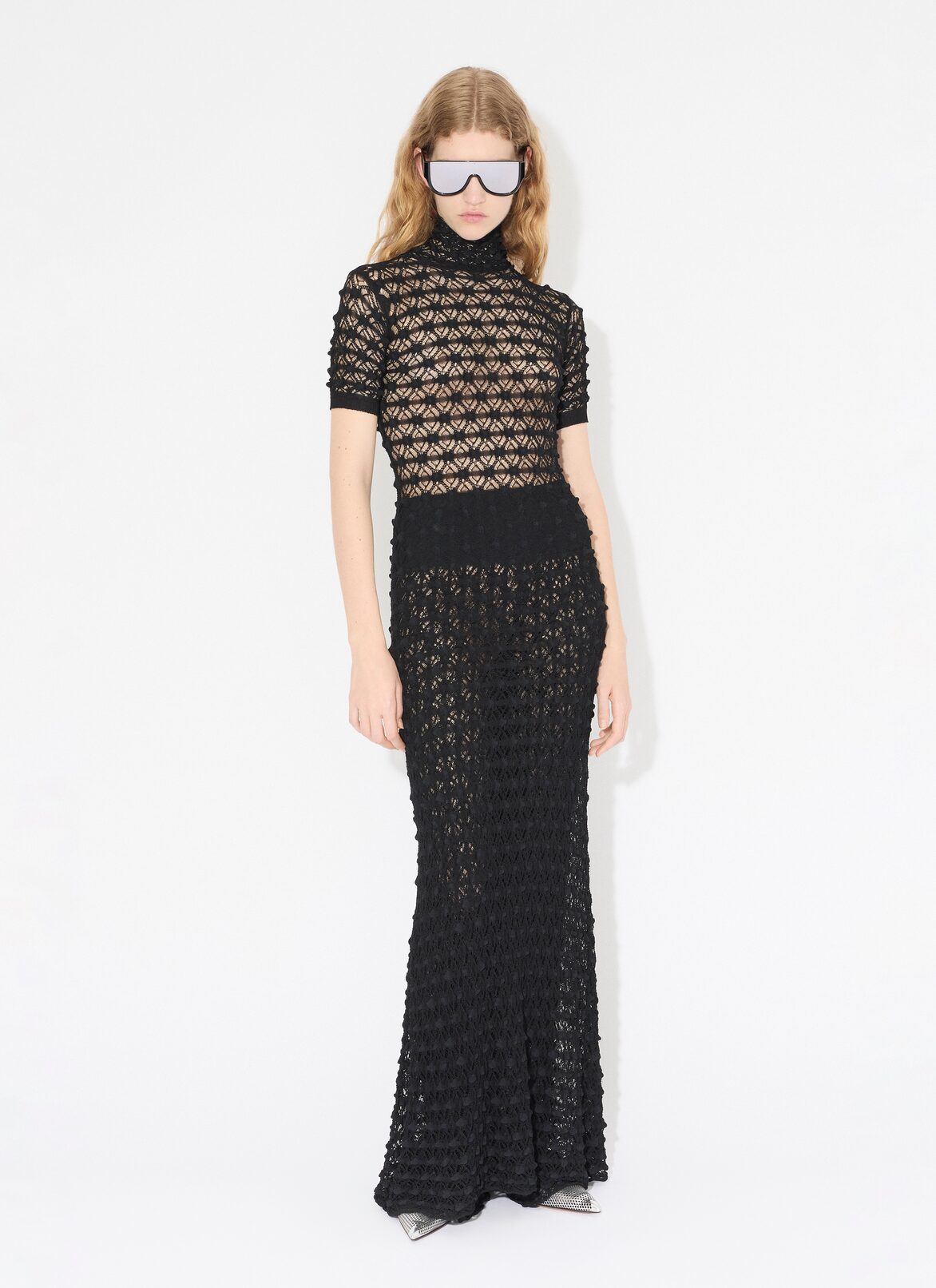 LONG LACE KNIT DRESS  ALAÏA BLACK LONG LACE KNIT DRESS
